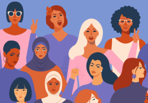 Kleurrijke illustratie van een multicultureel groepje vrouwen